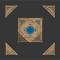 Geometric Commercial Equipment With Golden Frame Blue Panels And Triangular Parts