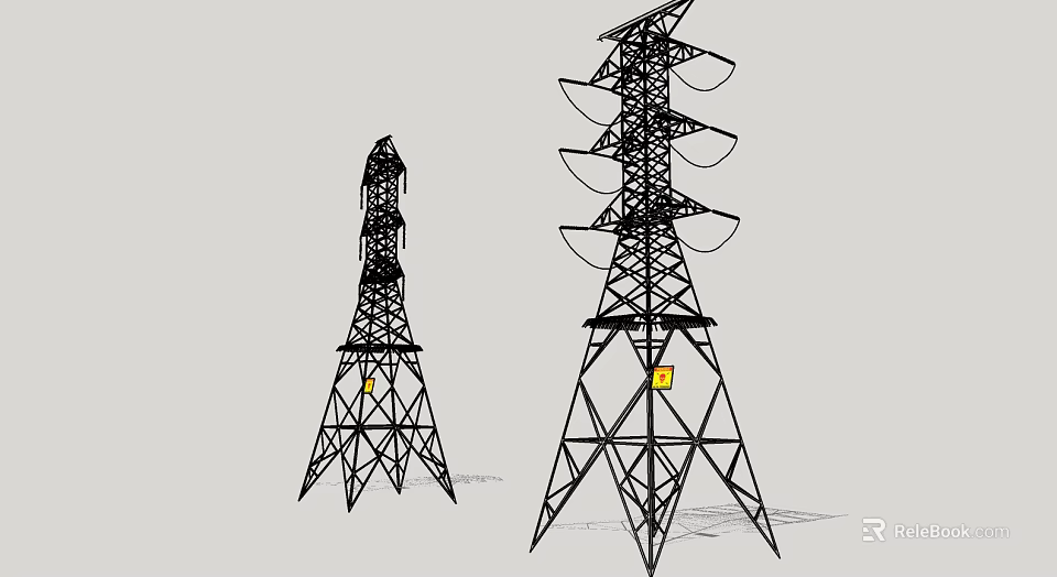 Industrial High Voltage Transmission Towers With Metal Lattice Structure And Crossarms 3d model 