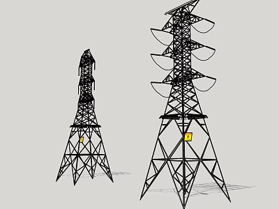 Industrial High Voltage Transmission Towers With Metal Lattice Structure And Crossarms 3d model