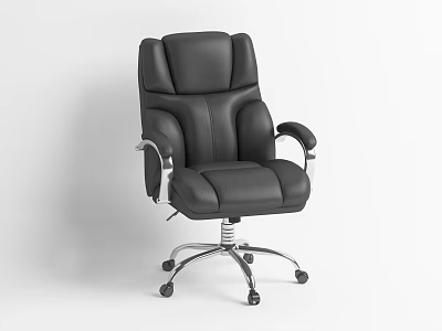 Black Leather Office Chair With High Back Metal Armrests And Wheeled Base 3d model