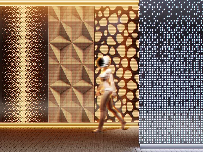 Modern Decorative Wall Panels With Geometric And Circular Patterns And Warm Lighting 3d model
