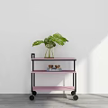 Pink Three Tier Trolley With Green Plant And Small Cups On Wooden Floor