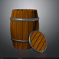 Wooden Barrel With Staves Metal Hoops And Detached Lid Isolated On Dark Background
