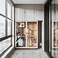Cozy Home Balcony With Wooden Cat Cabinet Cat Paw Design Cat Bed And City View