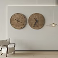 Two Round Wooden Wall Mounted Clocks for Modern Interior Decor Style 3d model