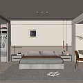 Modern Bedroom Interior Design With Bed Nightstands Pendant Lights Wardrobe Desk And Chair