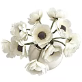 White Anemone Flowers With Dark Centers In Textured Light Colored Vase