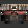 Detailed Round Architectural Model With Red Brown Exterior And Arched Windows