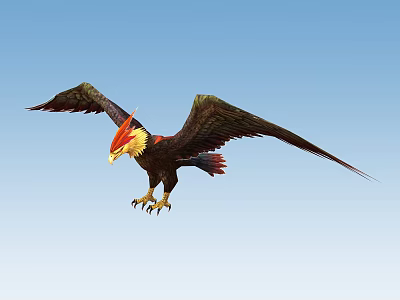 Game Movie Character Eagle with Red Yellow Head and Green Wings Flying 3d model
