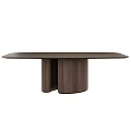 Modern Walnut Dining Table With Double Column Base And Smooth Oval Top 3d model