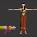 Stylish 3D Female Character In Green Top With Animal Shaped Toy Gun And Outstretched Arms
