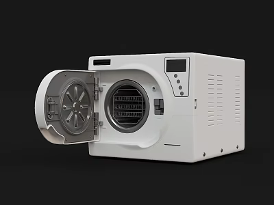 White Industrial Equipment With Open Circular Door Internal Grid Structure Control Panel And Ventilation Holes 3d model