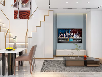 Modern Duplex Apartment With Open Living Room Dining Area Staircase And Stylish Decor 3d model