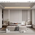 Modern Bedroom Interior With Bed Nightstands Wardrobe Pendant Lights And Decorative Rug