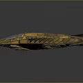 Futuristic Golden Spaceship 3D Model With Blue Panels And Spiked Structure