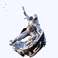 Dynamic Action Pose Silver Metal Armor Figure Sculpture With Weapon And Cloak