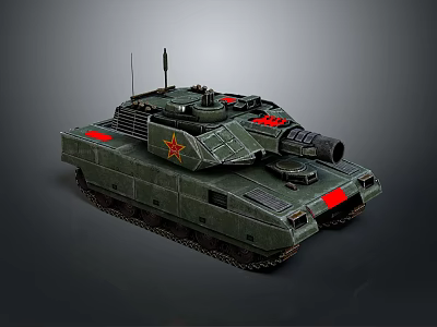 Military Tank With Green Armor Red Star Emblem Cannon And Tracks 3d model