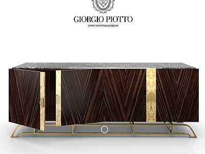 Elegant Modern Dresser with Dark Wood Grain Gold Accents Marble Top and Metal Frame 3d model