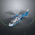 Blue and White Helicopter With Rotating Rotor Creating Yellow Ring Effect Against Dark Background 3d model