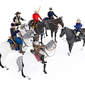 Multiple People Mounted on Horses in Historical Military Uniforms Posed Dynamically 3d model