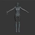 3D Detailed Silver Armored Female Warrior Statue Holding Large Sword Model