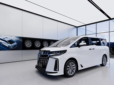 Modern Spacious Car Showroom Featuring White MPV Bright Lighting And Wall Displays 3d model