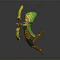 Elven Female Archer Wearing Green Hood Aiming Yellow Bow Arrow