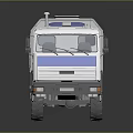 White Truck 3D Model With Blue Stripe Roof Lights And Multiple Wheels