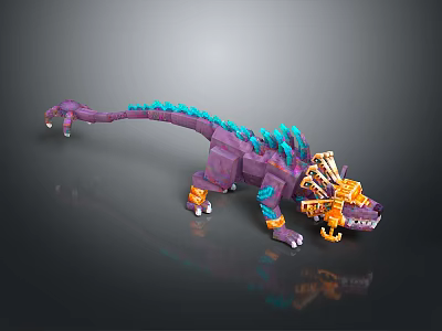 Purple Dragon Character With Blue Spines Golden Orange Decorations And Mechanical Elements 3d model