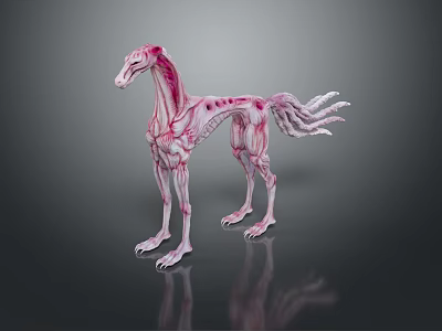 Skinny Horse Like Game Movie Character With Red White Muscle Texture And Skeletal Features 3d model