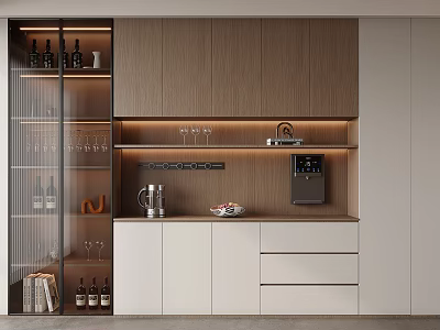 Sleek Modern Wine Cabinet Design With Glass Door Wooden Frame And LED Lighted Storage 3d model