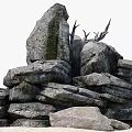 Natural Garden Ornament Featuring Tree Stump And Stacked Rocks With Moss