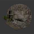 Old Arched Stone Doorway With Wooden Frame Decorative Plants And Stone Blocks