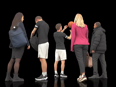 Group of People Standing From Behind With Basketball And Bags In Different Outfits 3d model