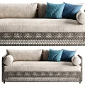 Modern Woven Frame Beige Sectional Sofa With Blue Decorative Pillows 3d model