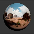 Cartoon Sci Fi Desert Scene With Futuristic Buildings And Vehicle