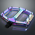Shiny Iridescent Bicycle Pedal With Metallic Open Frame And Multiple Secure Pins