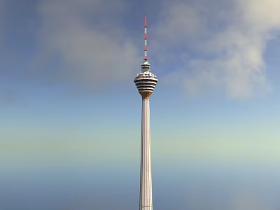 Tall Slender Tower With Antenna On Top Against Blue Sky And Clouds 3d model