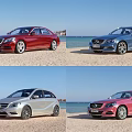 Various Cars Parked On Sandy Beach With Ocean And Blue Sky View