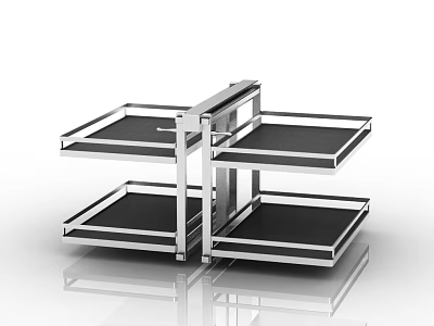 Modern Stainless Steel Kitchen Cabinets With Open Black Shelves And Metal Frame 3d model