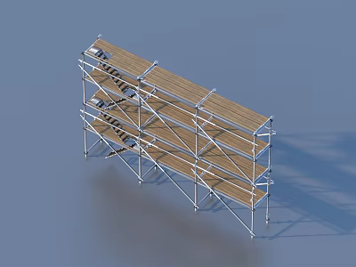 Construction Scaffold Structure With Metal Frames And Wooden Planks Platform 3d model