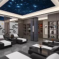 Luxurious SPA Sauna Interior With Starry Ceiling Landscape Mural And Recliners