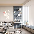 Modern Kids Bedroom Design With Toys Astronaut Light And Storage 3d model