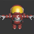 Red Spacesuit Astronaut Figure With Yellow Helmet Open Arms On Black Background
