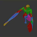 Orange Humanoid Decorative Sculpture With Wings In Crouching Pose On Smooth Surface
