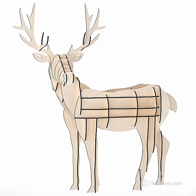 Wooden Deer Figurine Ornament Decor Set With Simple Design Home Decoration 3d model 