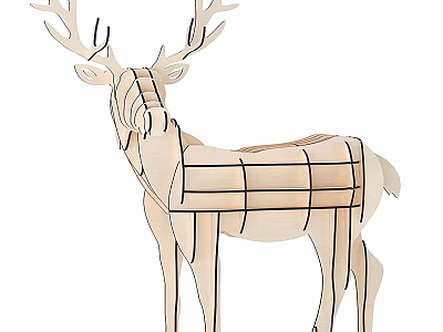 Wooden Deer Figurine Ornament Decor Set With Simple Design Home Decoration 3d model