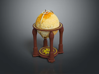Vintage Globe With Wooden Stand And Decorative Star Pattern Base 3d model