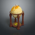 Vintage Globe With Wooden Stand And Decorative Star Pattern Base 3d model