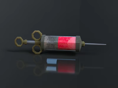 Detailed 3D Syringe Model Featuring Red Gray Metal Components And Needle 3d model